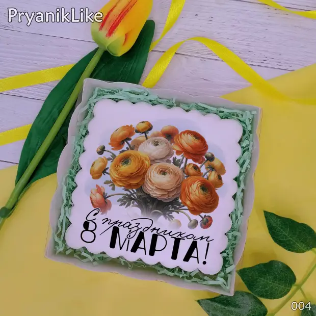 Пряник квадратный (цветы) (10-10 см.)